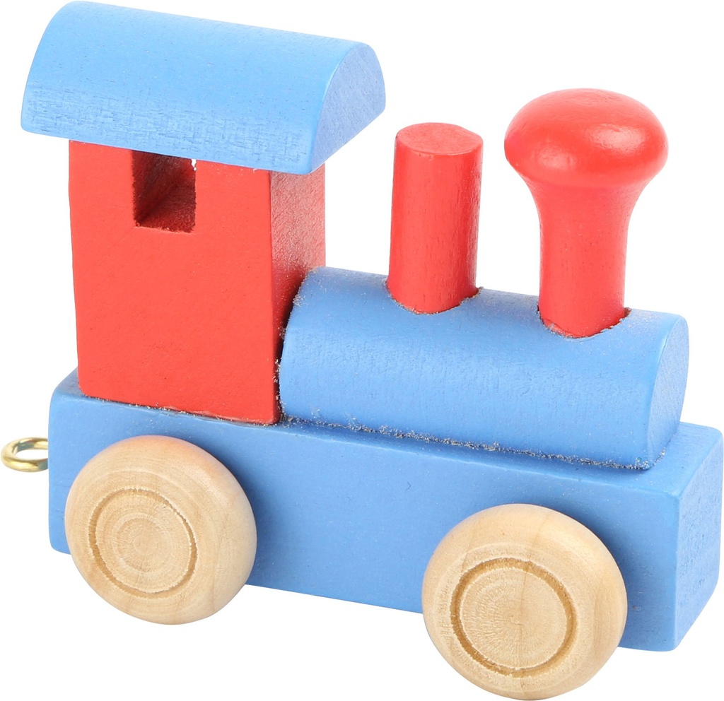 Locomotive rouge et bleue du Train de lettres colorées