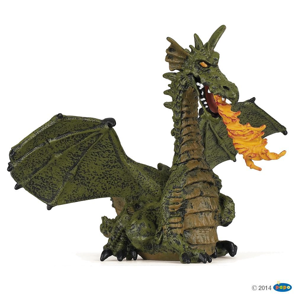 [PAP_39025] Dragon Ailé Vert avec Flamme , Figurine du Monde Enchanté Papo