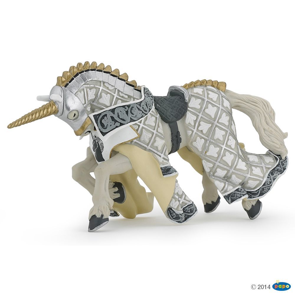 Cheval du Maître des armes cimier licorne , Figurine du Monde Médiéval Papo