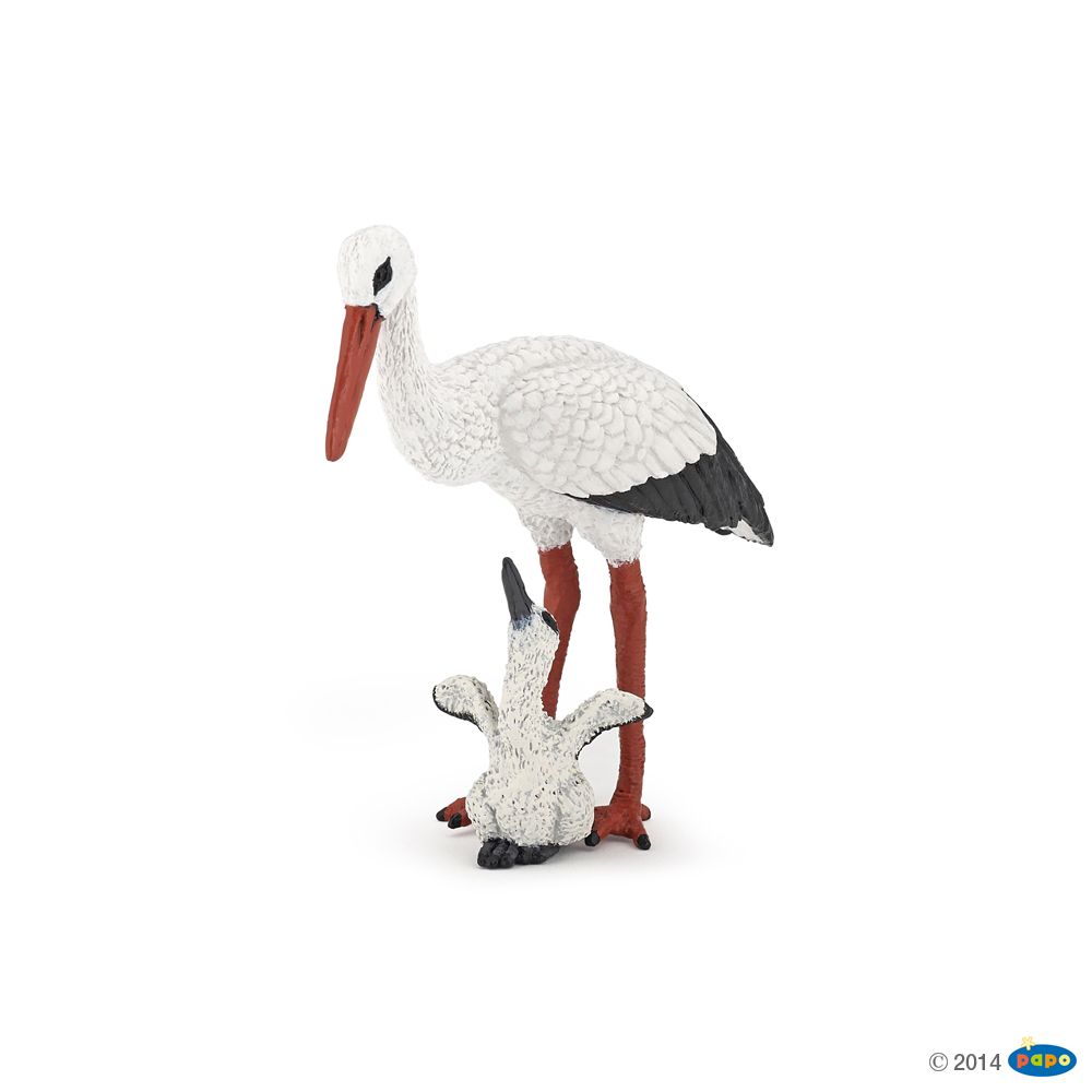 Cigogne et Son Bébé, Figurine de la Vie Sauvage Papo