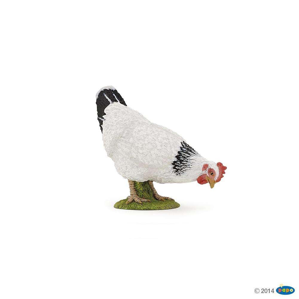Poule blanche picorant, Figurine de La vie à la Ferme Papo