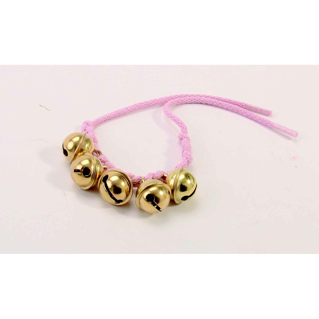 Bracelet en cordes roses tressées, avec grelots