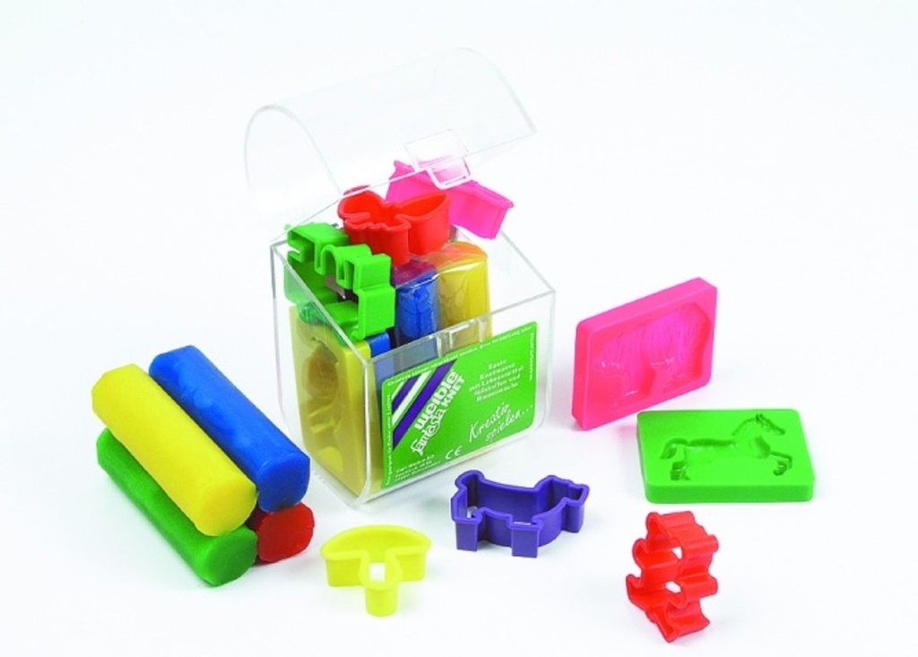 Plasticine Weible Knet 4 rouleaux + formes en boîte transparente
