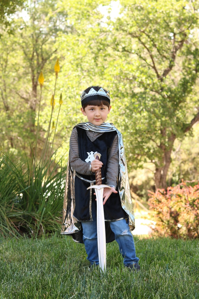 [GRP_61965] Set Chevalier (Tunique, Cape, Couronne), Argent, Taille Us 5-6