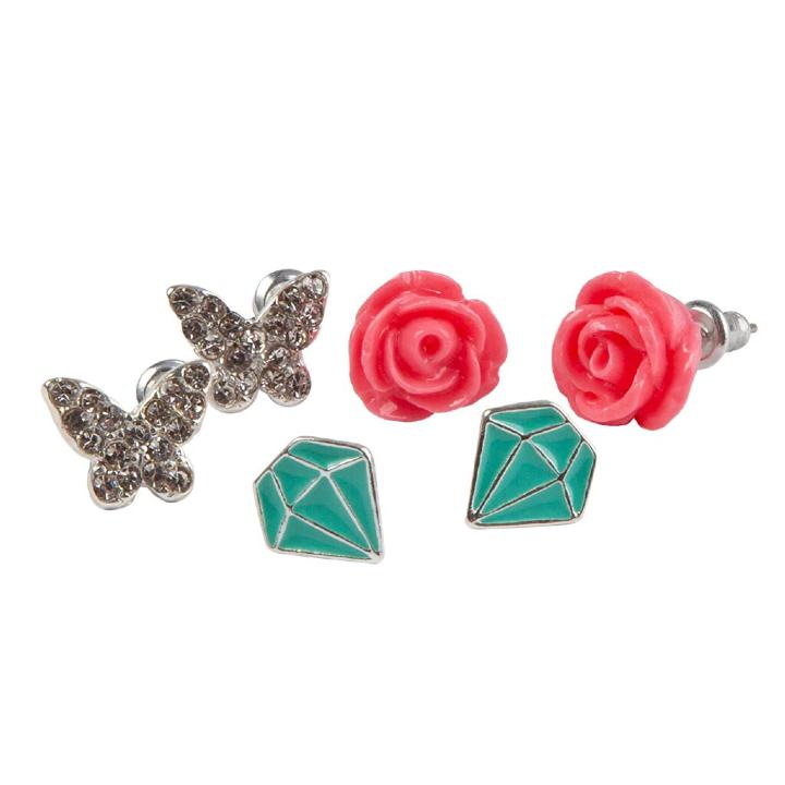 Boucles d'oreilles Boutique Rose Studded, 3 Sets