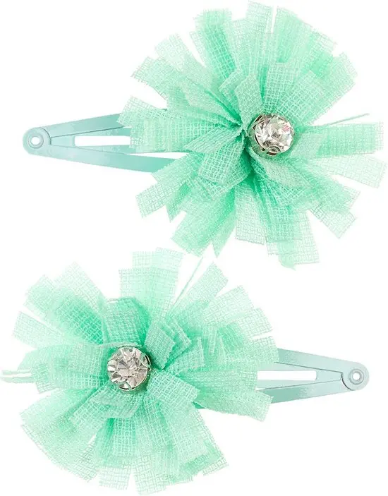 Hair clips Fabienne, with small flowers, mint (2 pcs/card, 6 cards) (price group H)