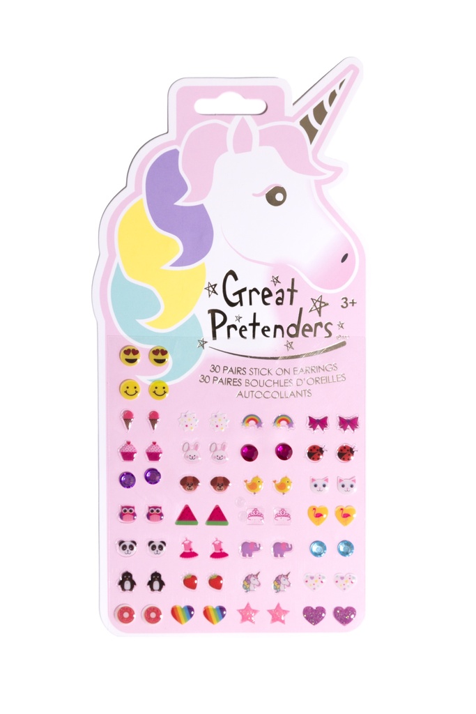 Set de 30 paires de boucles d'oreilles autocollantes licornes