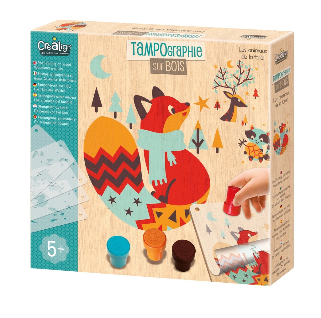 [CRE_CL143] Tampographie Sur Bois Animaux de la Forêt