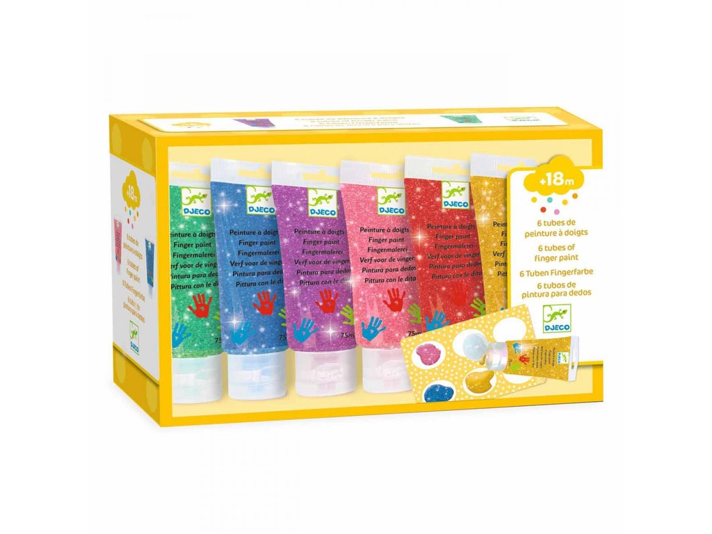 6 tubes de peinture à doigts, paillettes