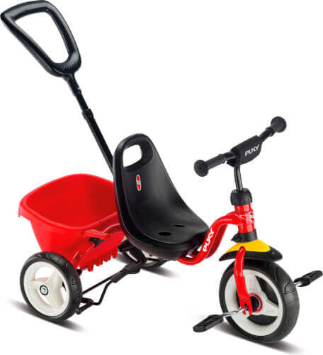 Ceety, tricycle rouge avec barre de guidage