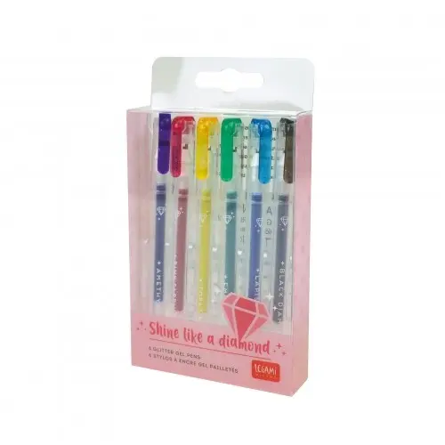 [LEG_GGP0001] 6 Mini Stylos Encre Gel Paillettes Shine Like A Diamond