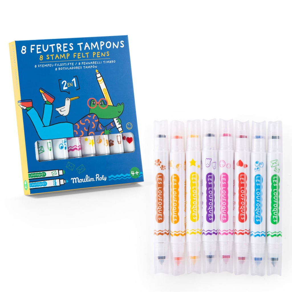 8 Feutres Tampons 2 en 1 les Loufoques