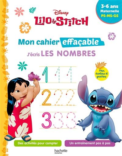 Lilo et Stitch Mon Cahier Effacable j'Ecris les Nombres 3-6