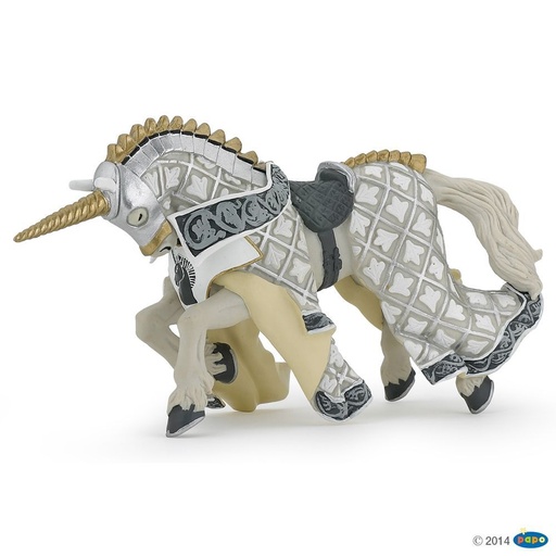 [PAP_39916] Cheval du Maître des armes cimier licorne , Figurine du Monde Médiéval Papo