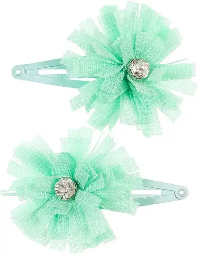 [SOU_77104232] Hair clips Fabienne, with small flowers, mint (2 pcs/card, 6 cards) (price group H)