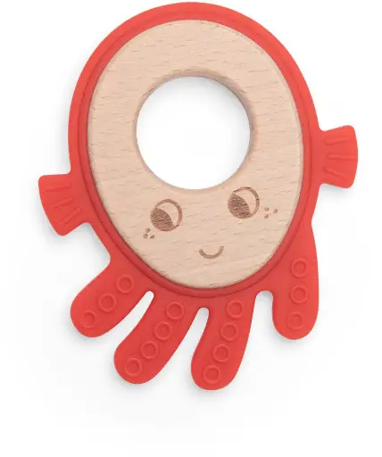 [MOU_676374] Anneau de dentition bois et silicone poulpe Les aventures de Paulie